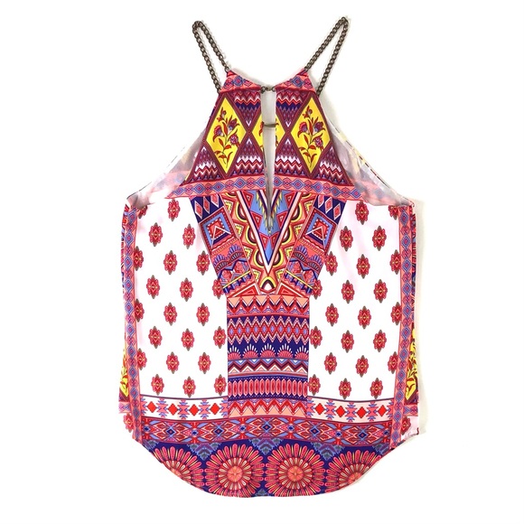 Bebe Chain Key Hole Printed Tank Top - Picture 2 of 7